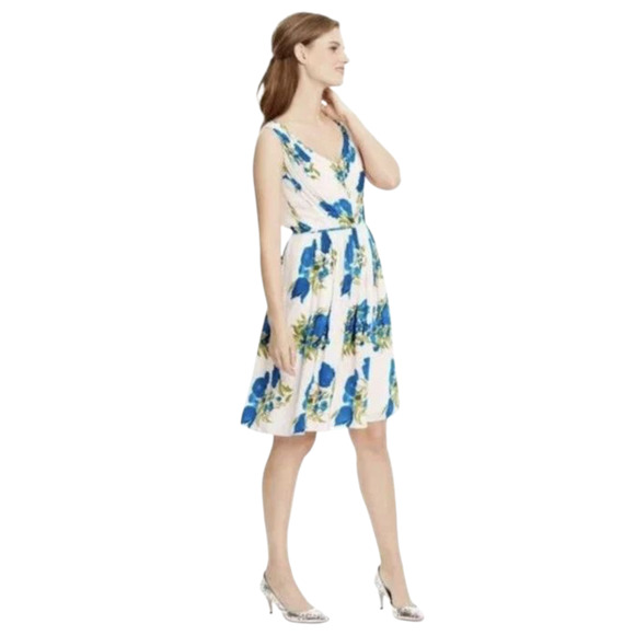 Boden Serena Swishy V Neck Floral Sleeveless Pleated Fit & Flare Dress Size US 8 - Picture 1 of 13
